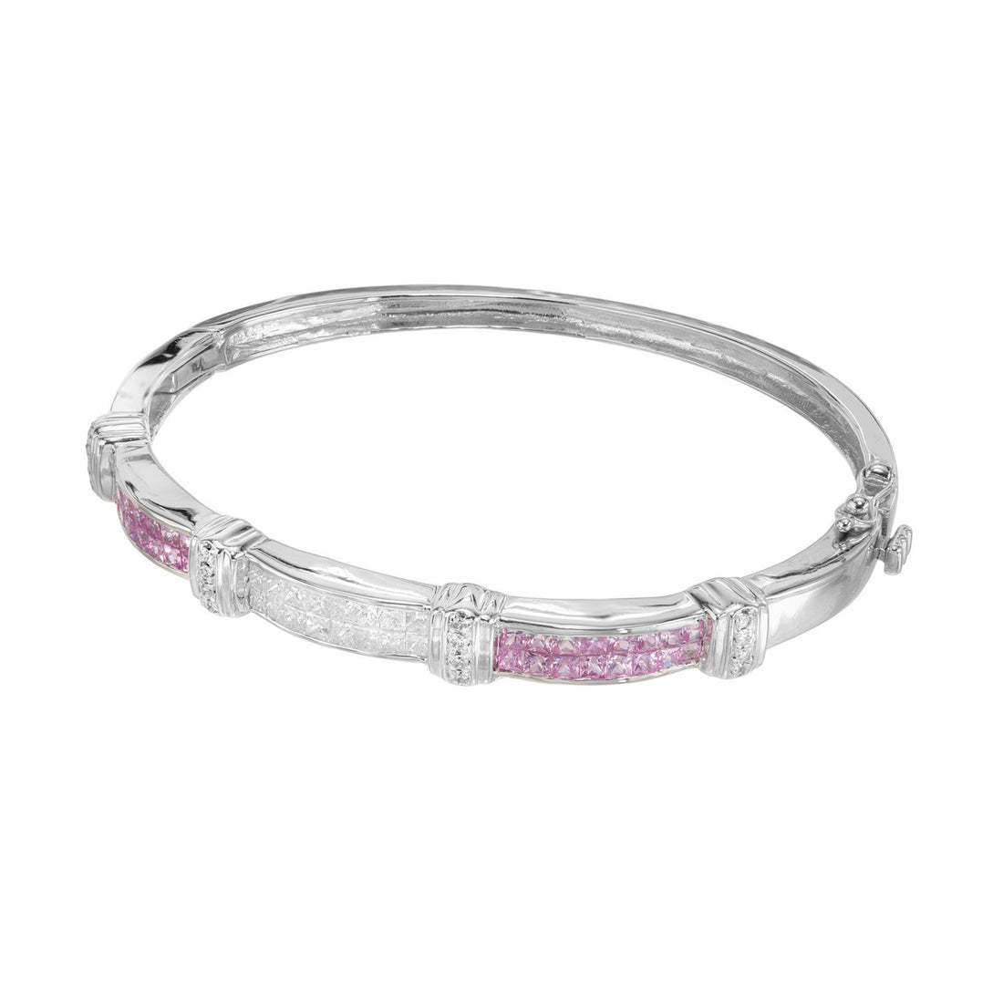1.75 Carat Pink Sapphire Diamond Two Tone Gold Bangle Bracelet – image 4