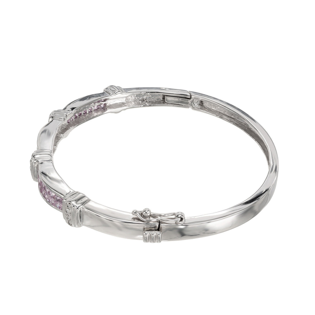 1.75 Carat Pink Sapphire Diamond Two Tone Gold Bangle Bracelet – image 3