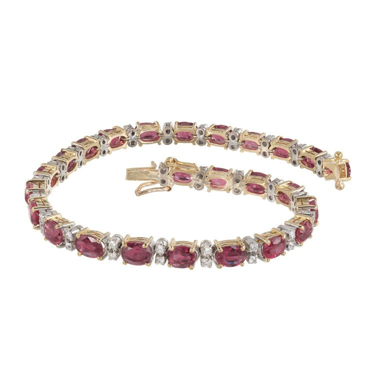 GIA Certified 7.5 Carat Oval Ruby Diamond Yellow Gold Bracelet – image 2
