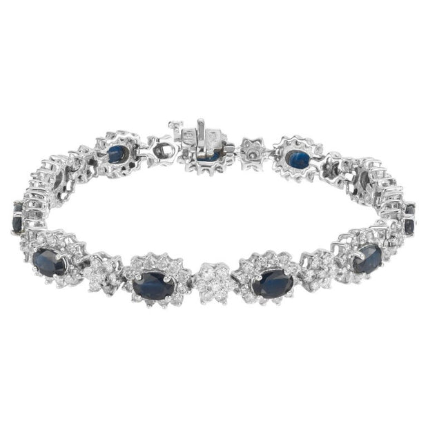 4.70 Carat Oval Sapphire Round Diamond White Gold Bracelet