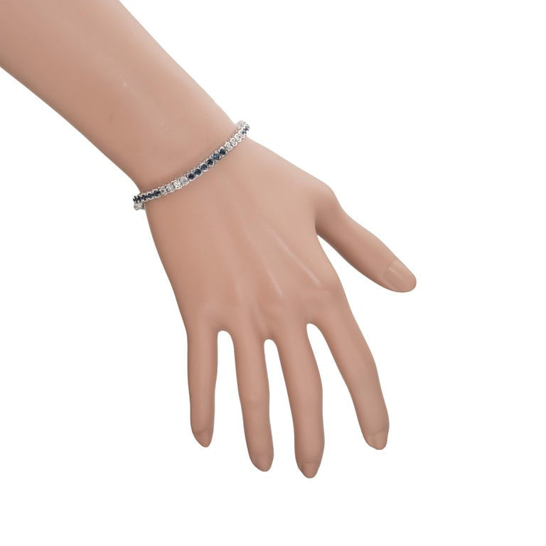 2.15 Carat Round Sapphire Diamond 14k White Gold Tennis Bracelet – image 6