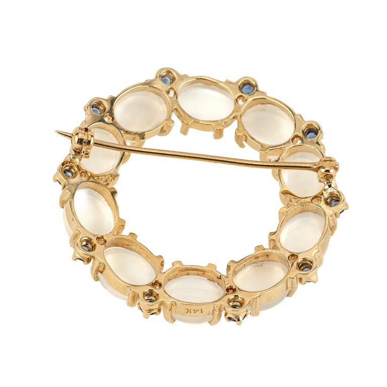 15.00 Carat Oval Moonstone Round Sapphire Yellow Gold Circle Brooch – image 3