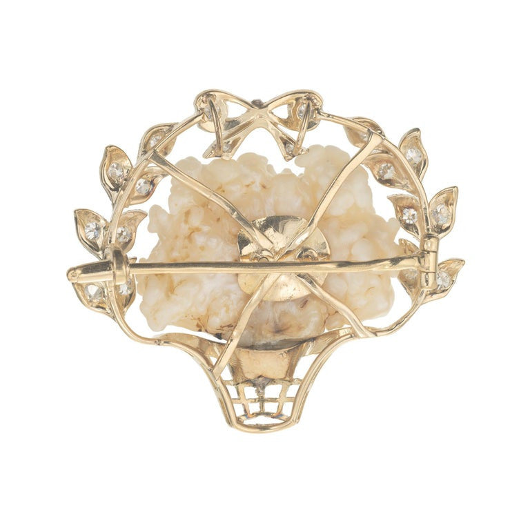 GIA Certified Freshwater Pearl Diamond Yellow Gold Silver Brooch – image 5