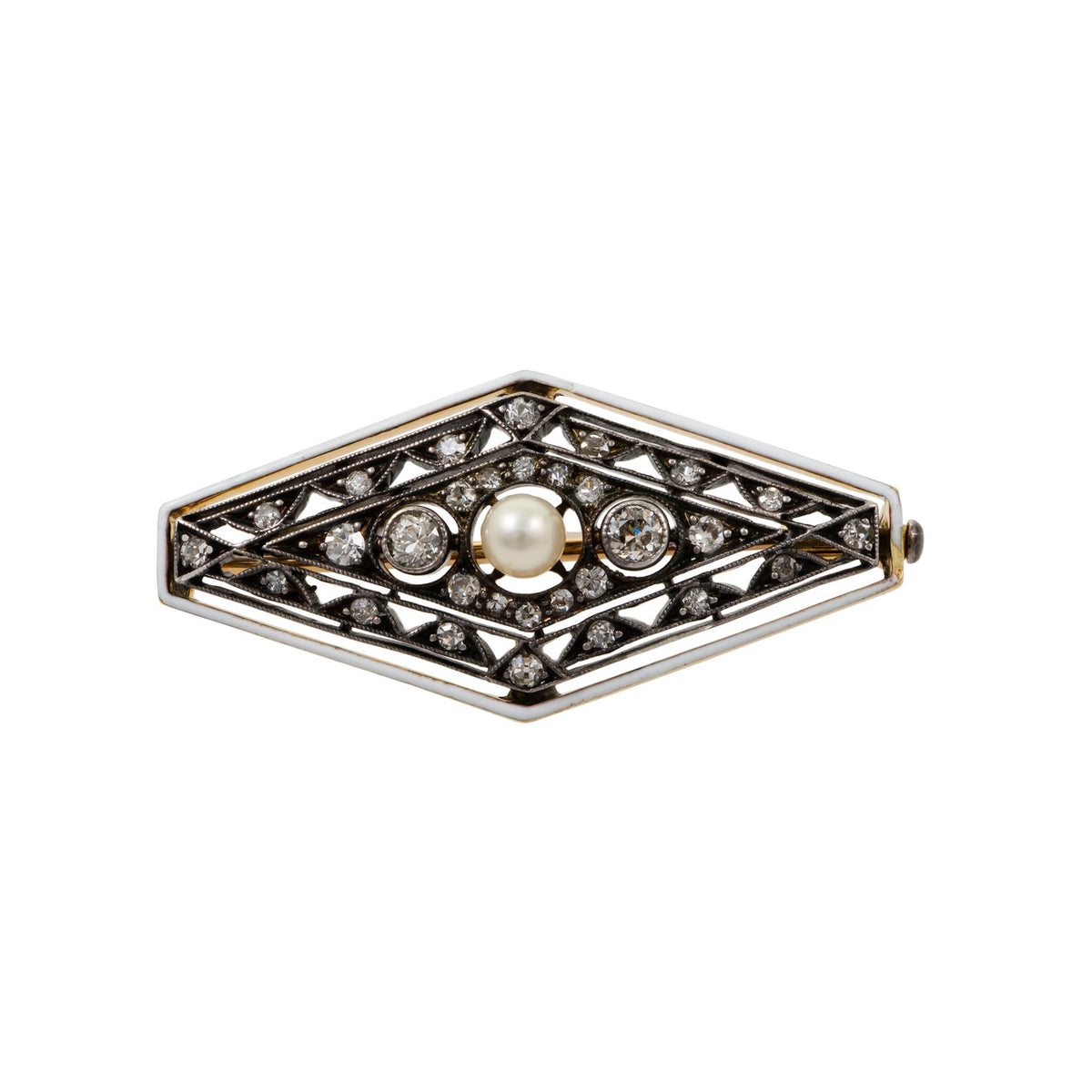 GIA Certified Saltwater Pearl Diamond Yellow Gold Silver Brooch
