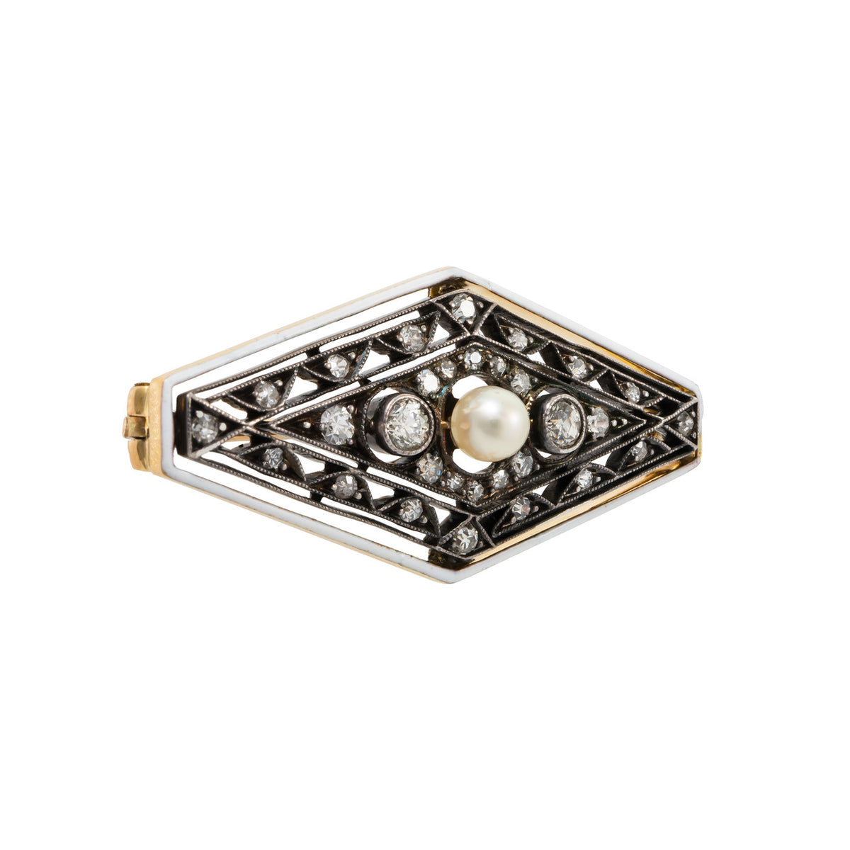 GIA Certified Saltwater Pearl Diamond Yellow Gold Silver Brooch – image 2