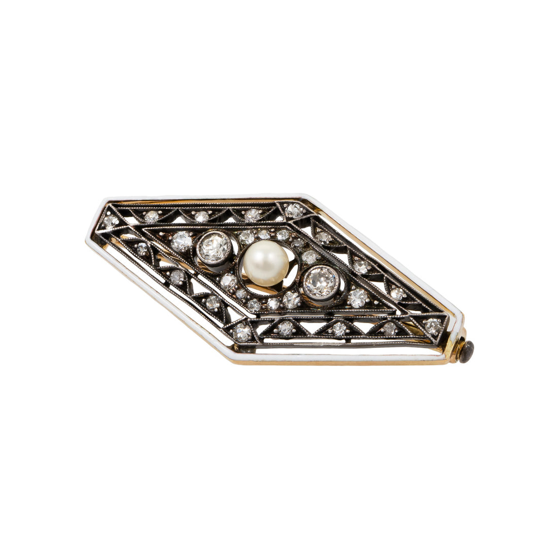 GIA Certified Saltwater Pearl Diamond Yellow Gold Silver Brooch – image 4