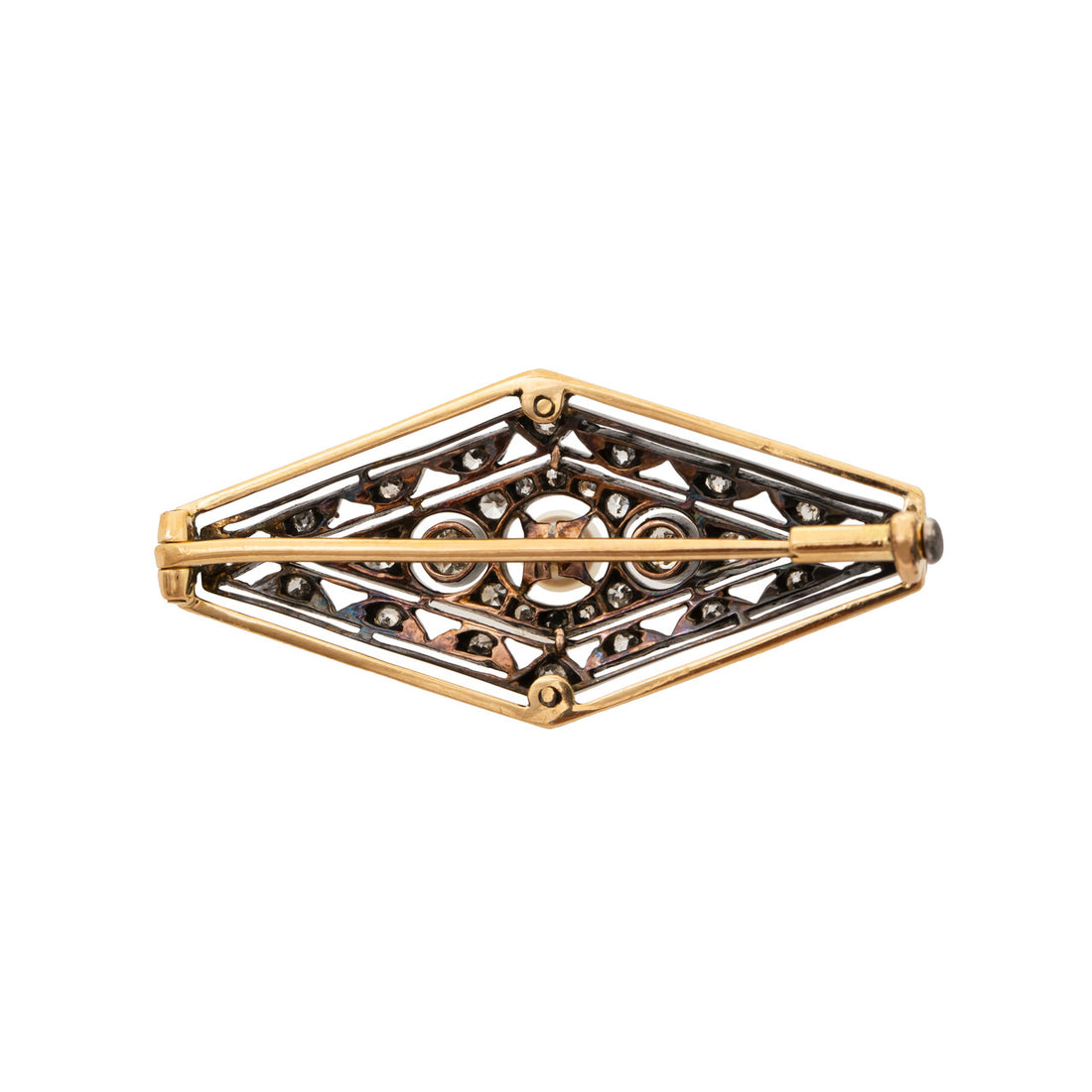 GIA Certified Saltwater Pearl Diamond Yellow Gold Silver Brooch – image 5