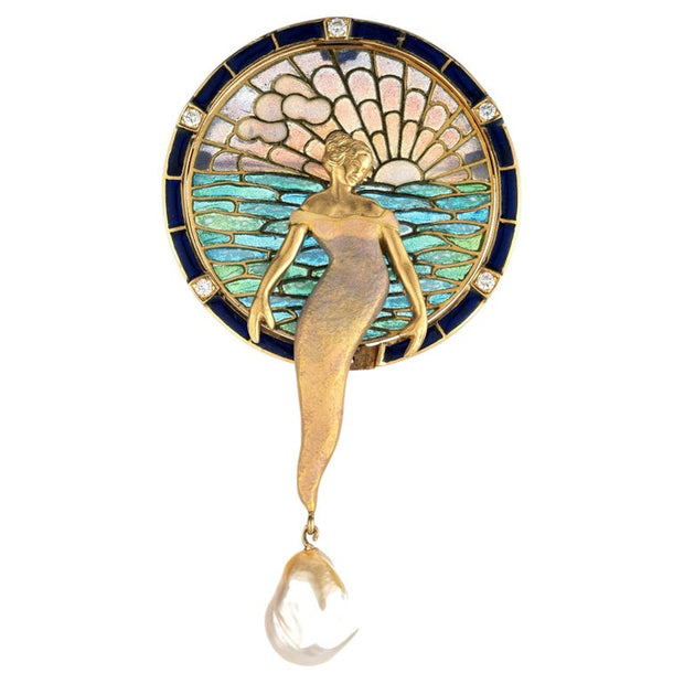 Luis Masriera .20 Carat Diamond Freshwater Pearl 18k Yellow Gold Brooch
