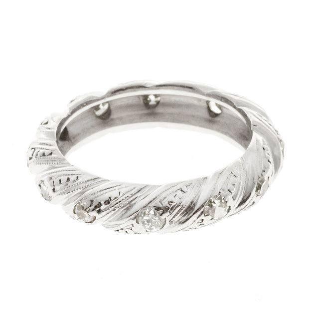 Estate 1930 Platinum Swirl Design 4.7mm Wide 15 Round Mele Diamond Ring Size 6