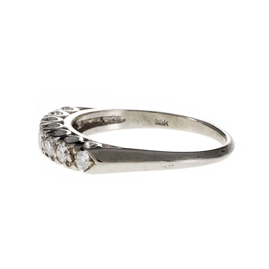 Vintage 1950 Fishtail 7 Diamond Wedding Band Ring 14k White Gold – image 3