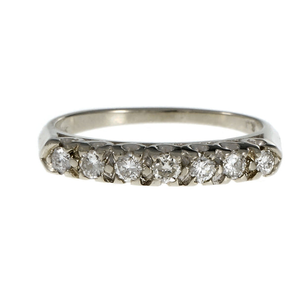 Vintage 1950 Fishtail 7 Diamond Wedding Band Ring 14k White Gold