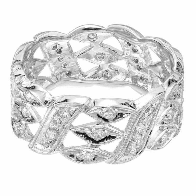 White Diamond Open Work Platinum Band Ring – image 5