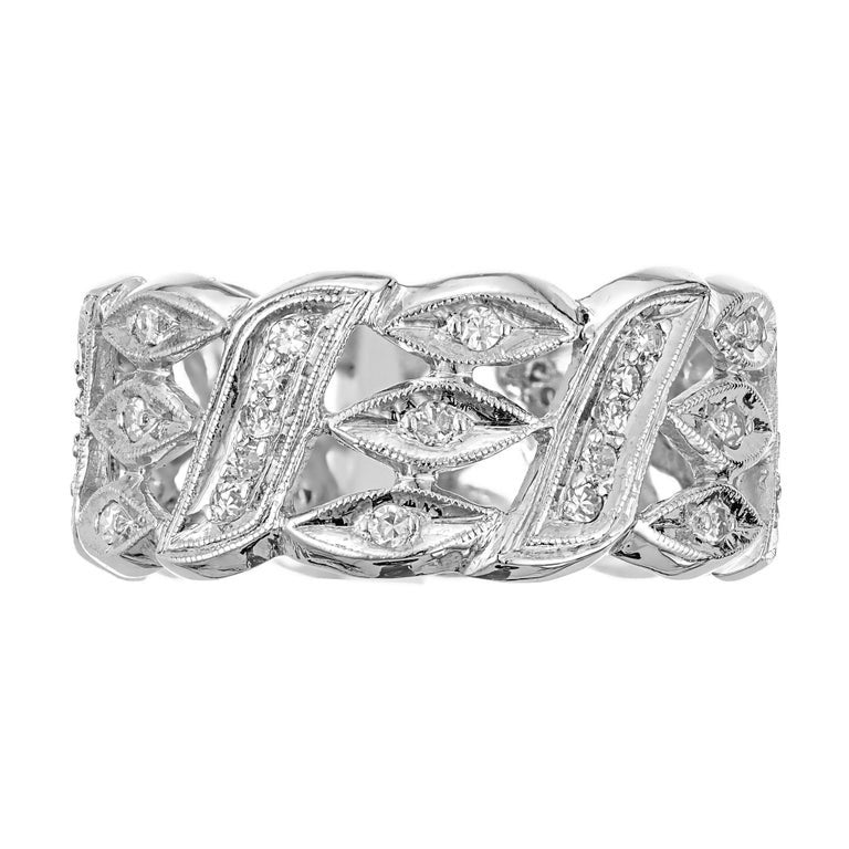 White Diamond Open Work Platinum Band Ring – image 4