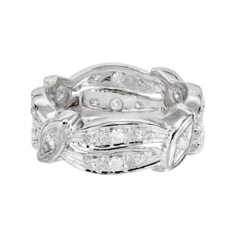 Diamond Two-Row Swirl Platinum Eternity Band Ring – image 4