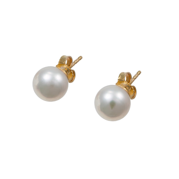 Mikimoto Akoya Cultured Pearl Yellow Gold Stud Earrings