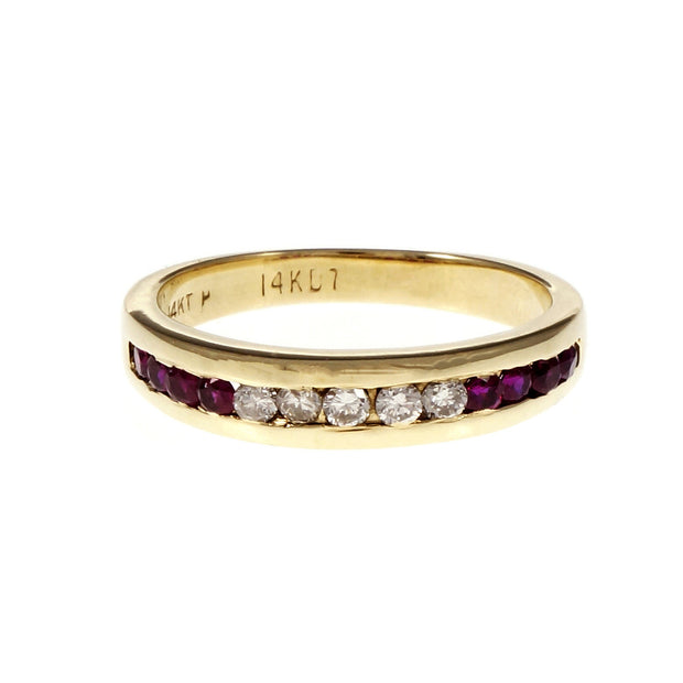 Channel Set Ruby Diamond Band Ring 14k Yellow Gold