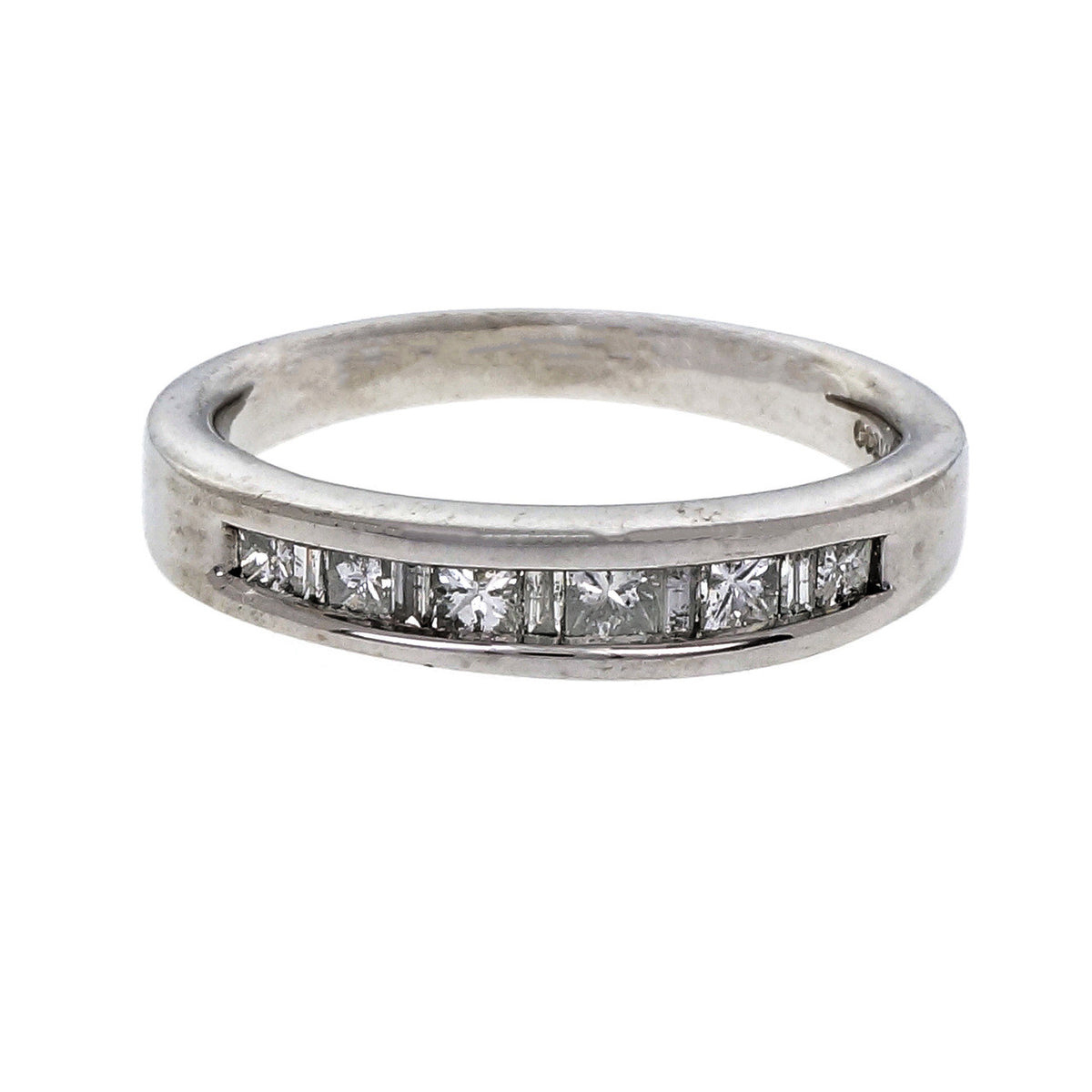 Channel Set Princess & Baguette Cut Diamond Wedding Band Ring Platinum