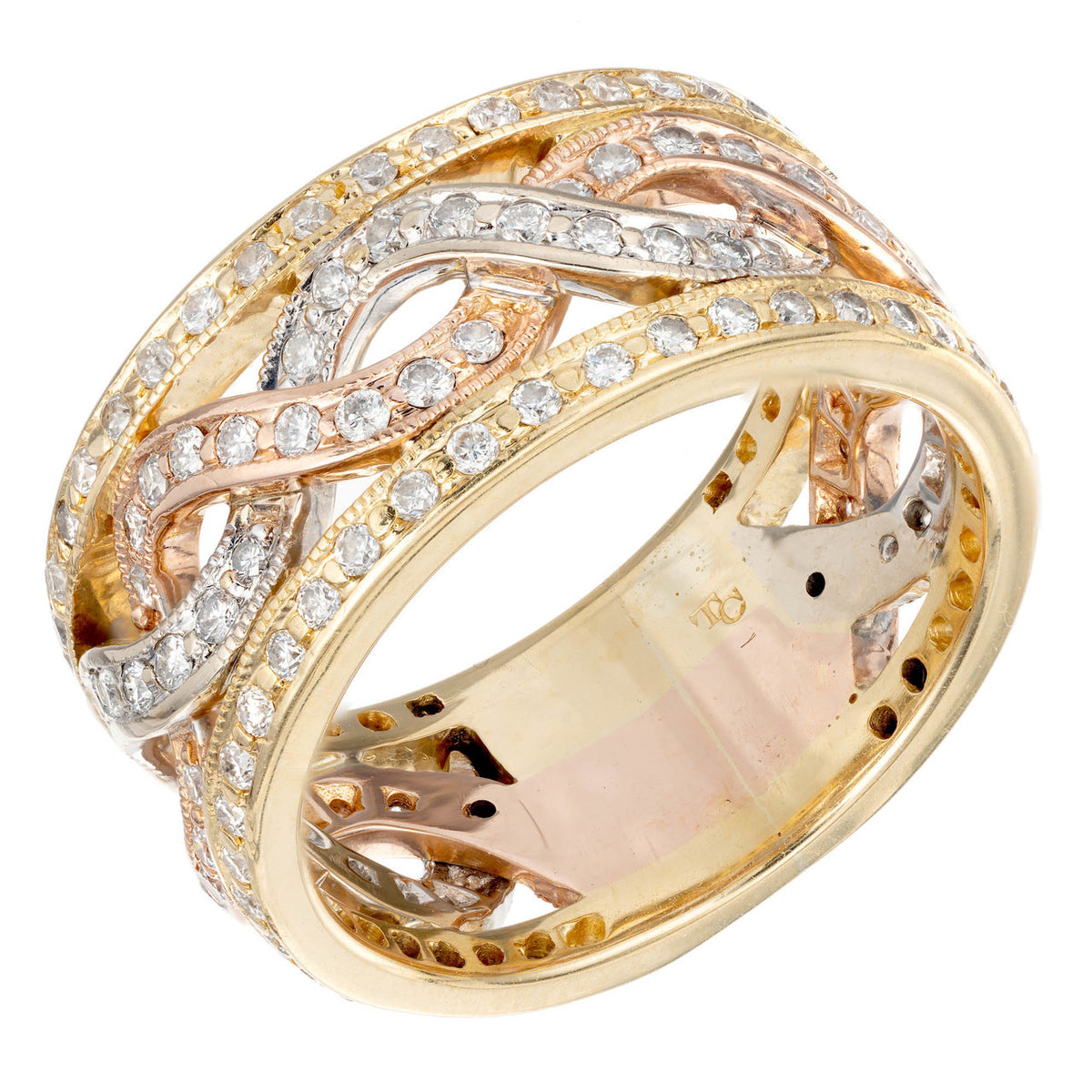 14 Karat Tri Color Infiniti Pavè Diamond wedding band.