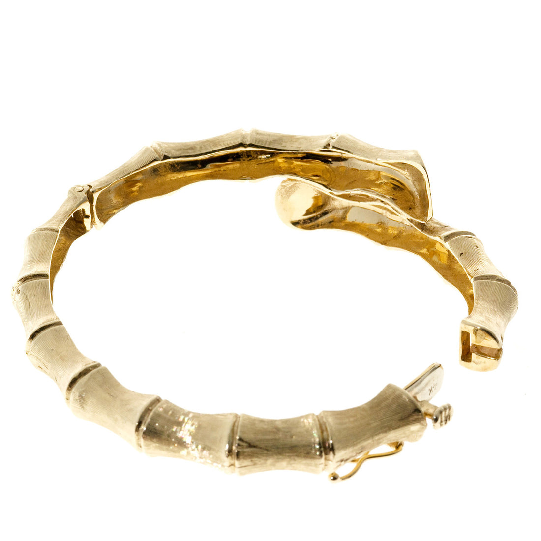 Vintage Estate Bypass Bamboo 14k Gold Hinged Bangle Bracelet – image 6