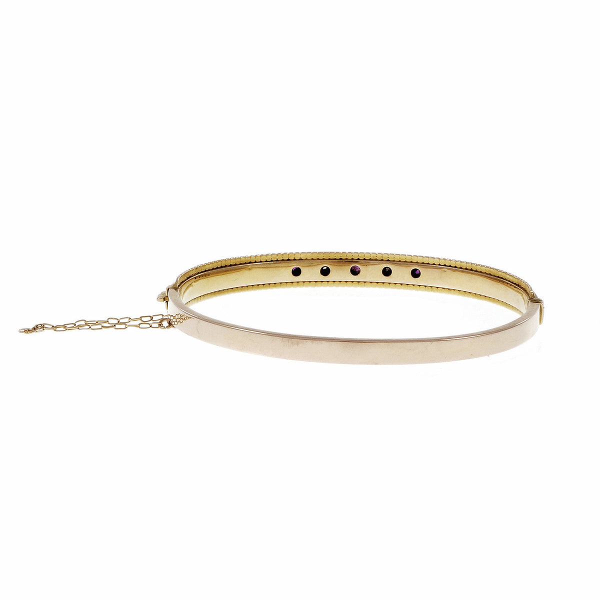 Victorian English 1900 Ruby Diamond Bangle Bracelet Yellow Gold – image 4