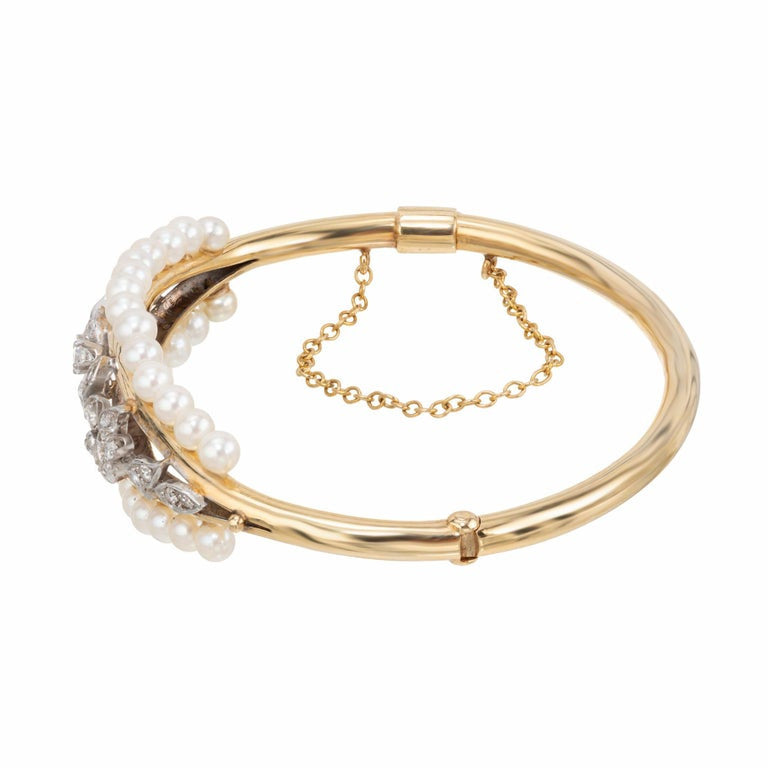 Art Deco .50 Carat Diamond Pearl Two Tone Gold Bracelet – image 3