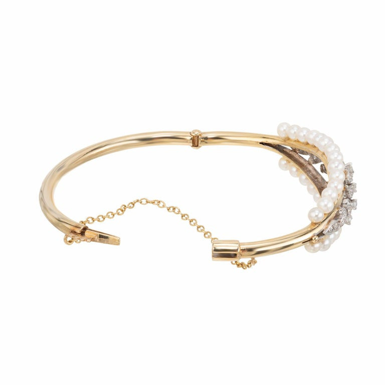 Art Deco .50 Carat Diamond Pearl Two Tone Gold Bracelet – image 4