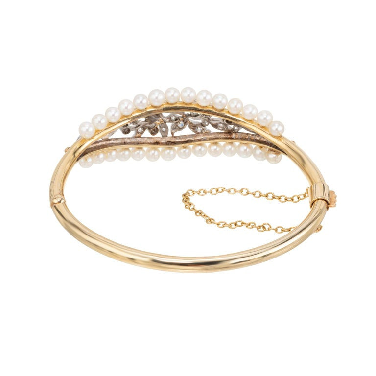 Art Deco .50 Carat Diamond Pearl Two Tone Gold Bracelet – image 5