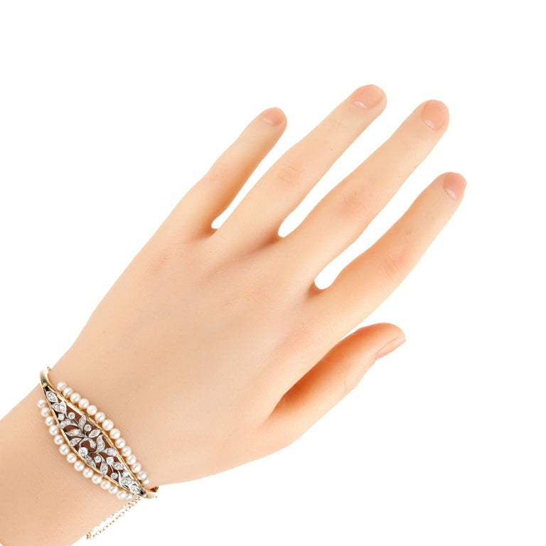Art Deco .50 Carat Diamond Pearl Two Tone Gold Bracelet – image 7