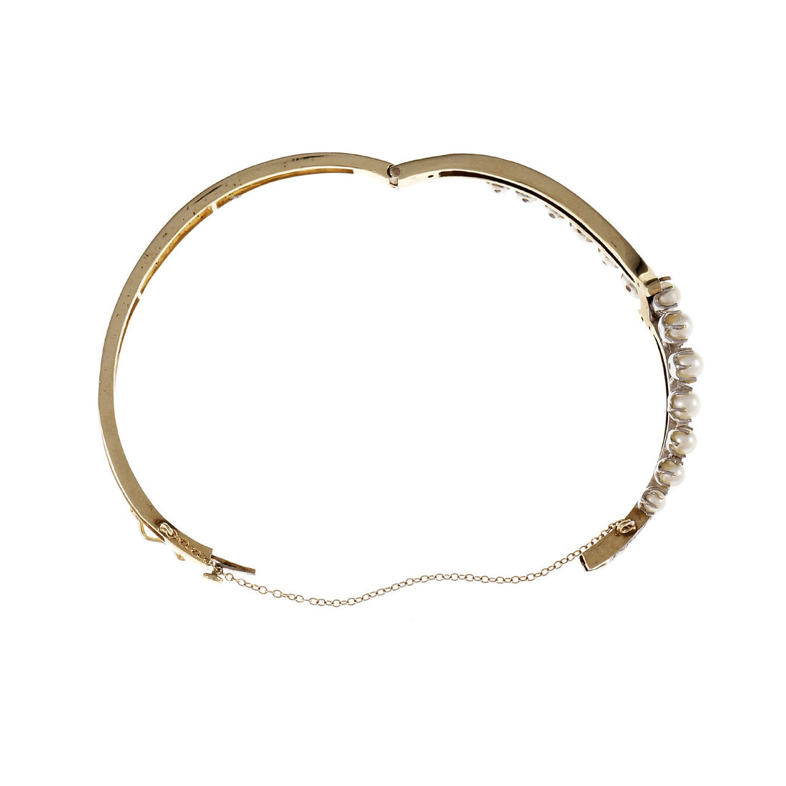 Vintage 1940 Cultured Pearl Bangle Bracelet 14k Yellow Gold Diamond – image 4