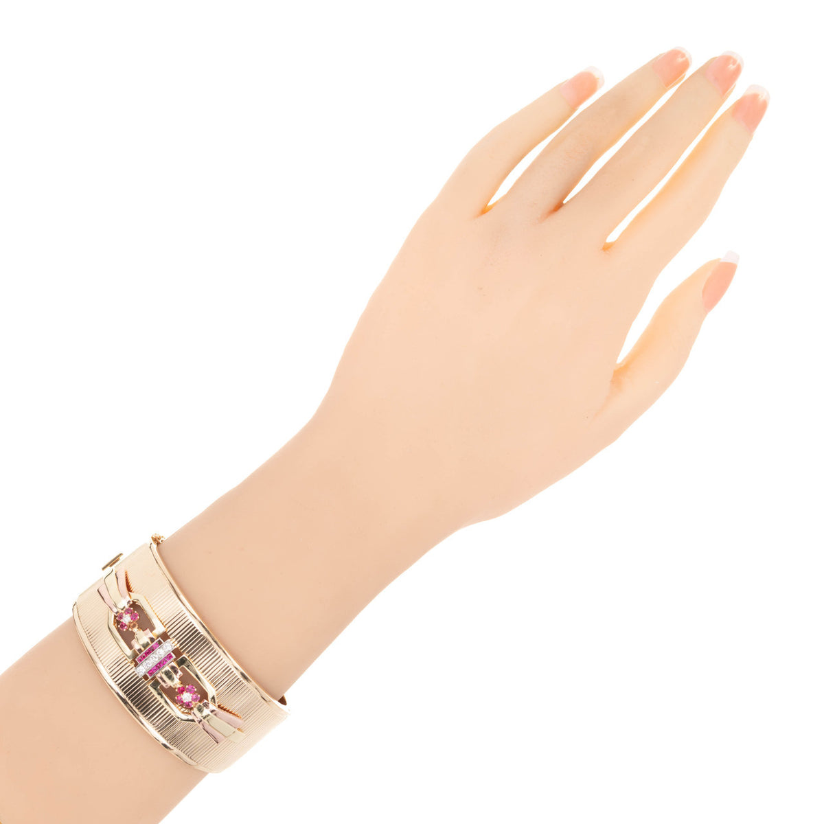 Ruby Diamond Yellow Gold Fluted Bangle Bracelet – image 6