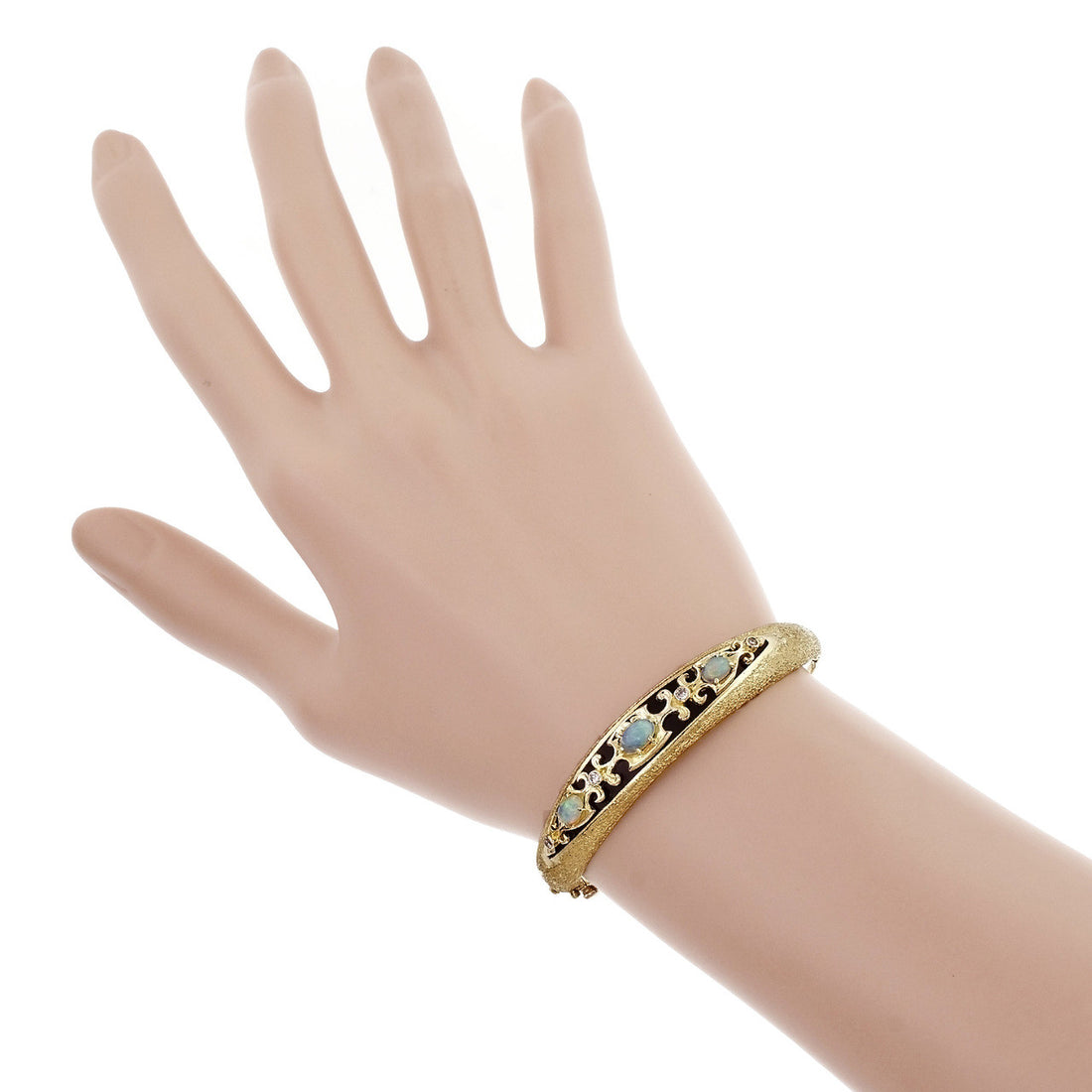 Vintage 1960 Opal Bangle Bracelet 14k Yellow Gold – image 6