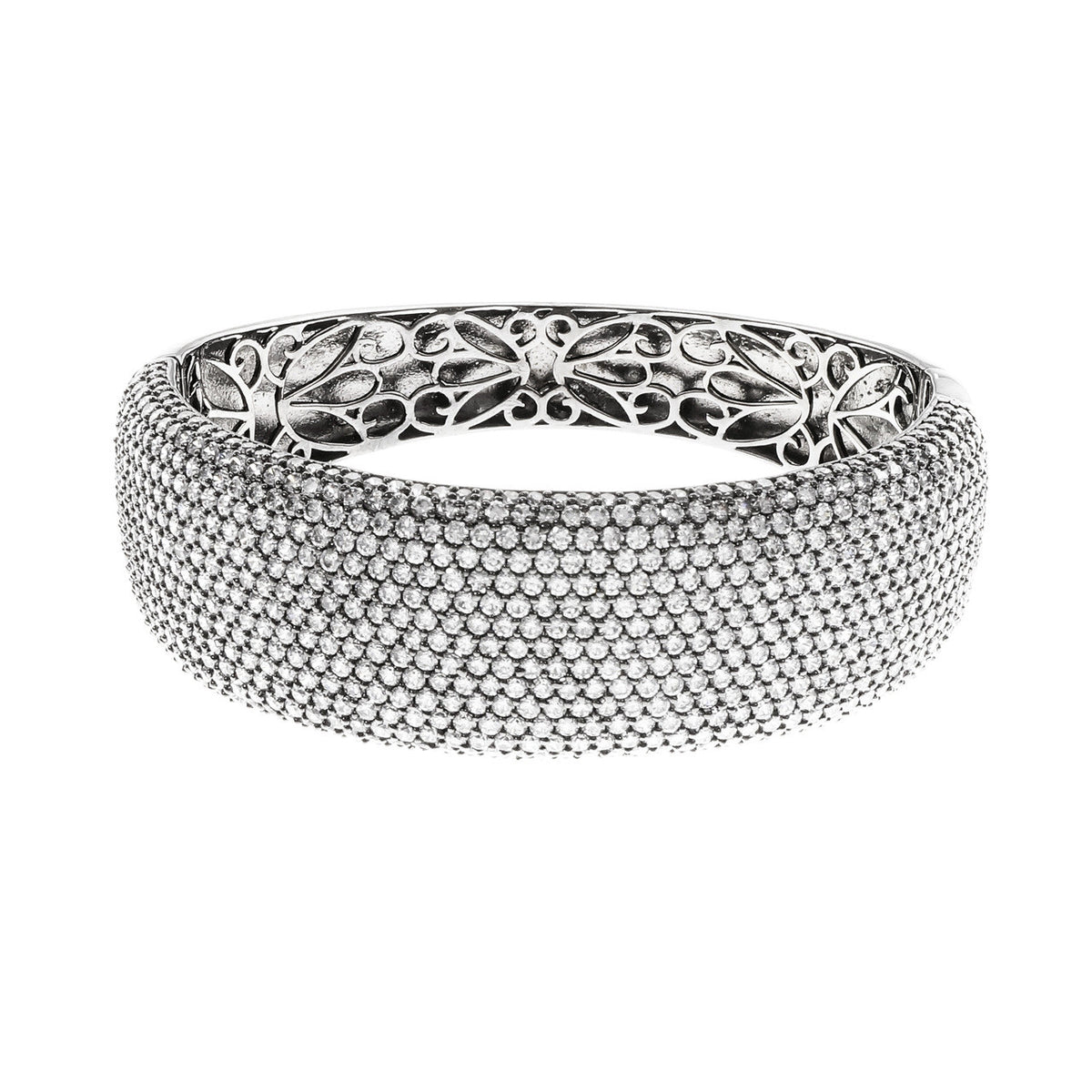 Black Rhodium Bangle Bracelet Pavé Set Cubic Zirconia Sterling Silver