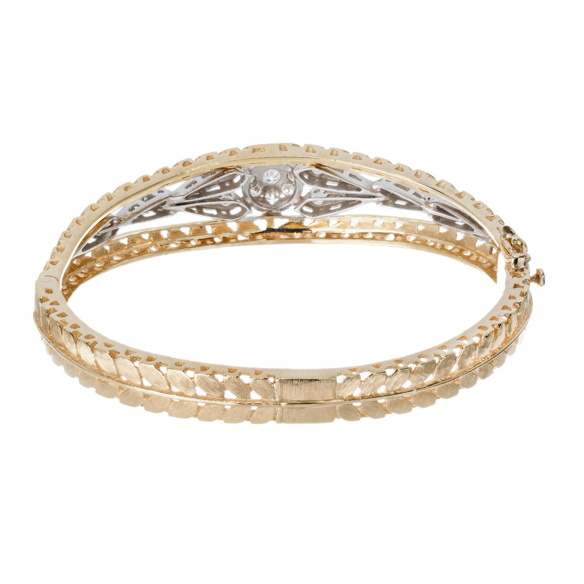 .86 Carat Diamond Pierced Engraved Gold Hinged Bangle Bracelet – image 4