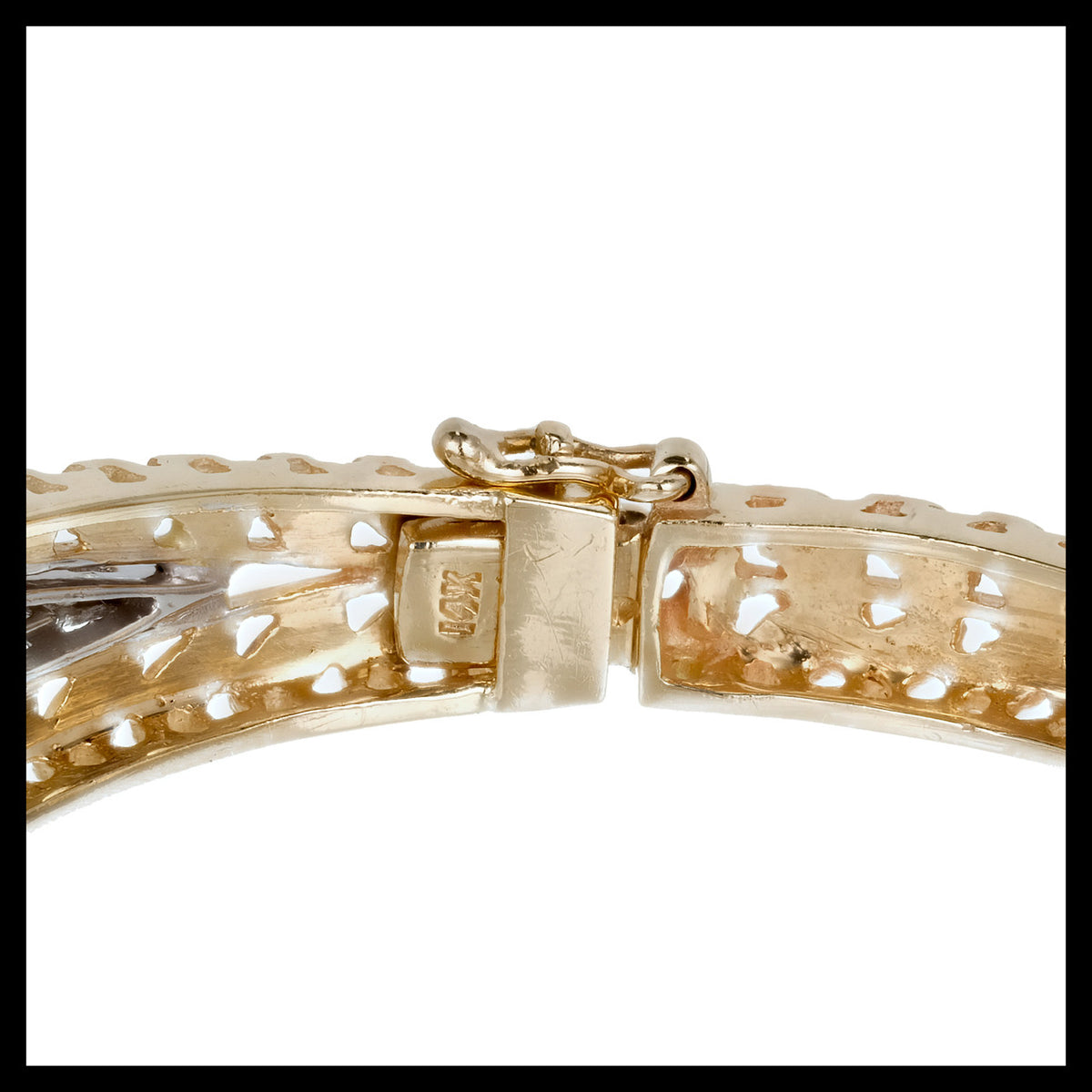 .86 Carat Diamond Pierced Engraved Gold Hinged Bangle Bracelet – image 5