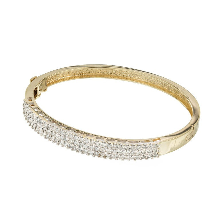 1.80 Carat Three-Row Round Diamond Gold Bangle Bracelet – image 3