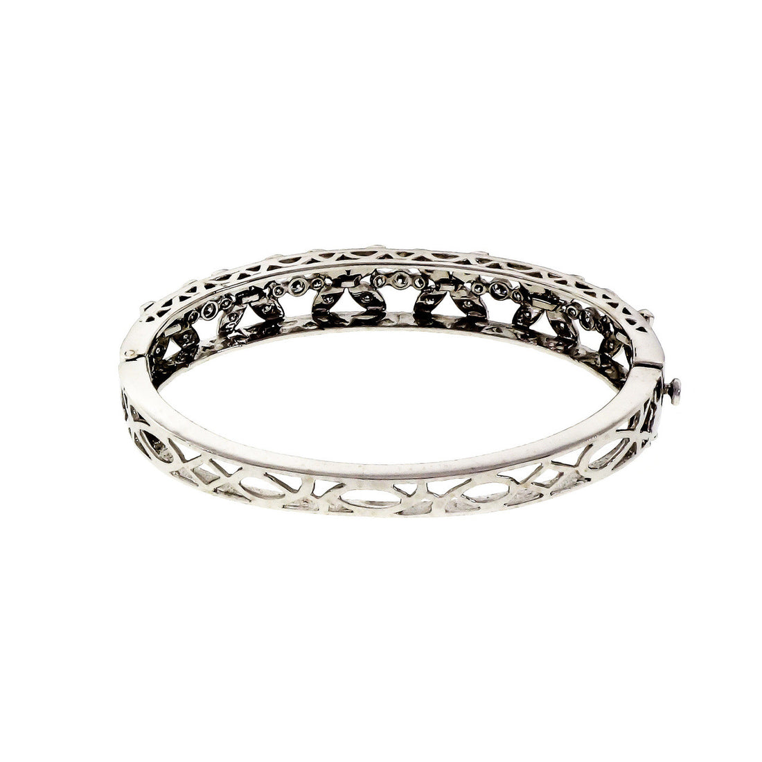 Vintage 1940 Bangle Bracelet 14k White Gold Diamond Flower Design – image 3