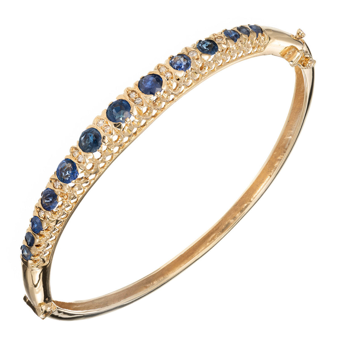 2.10ct Oval Sapphire Diamond 14k Bangle Bracelet