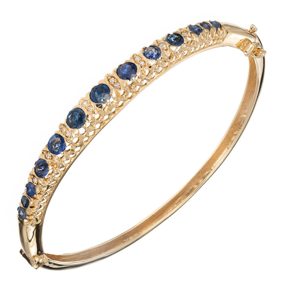 2.10ct Oval Sapphire Diamond 14k Bangle Bracelet