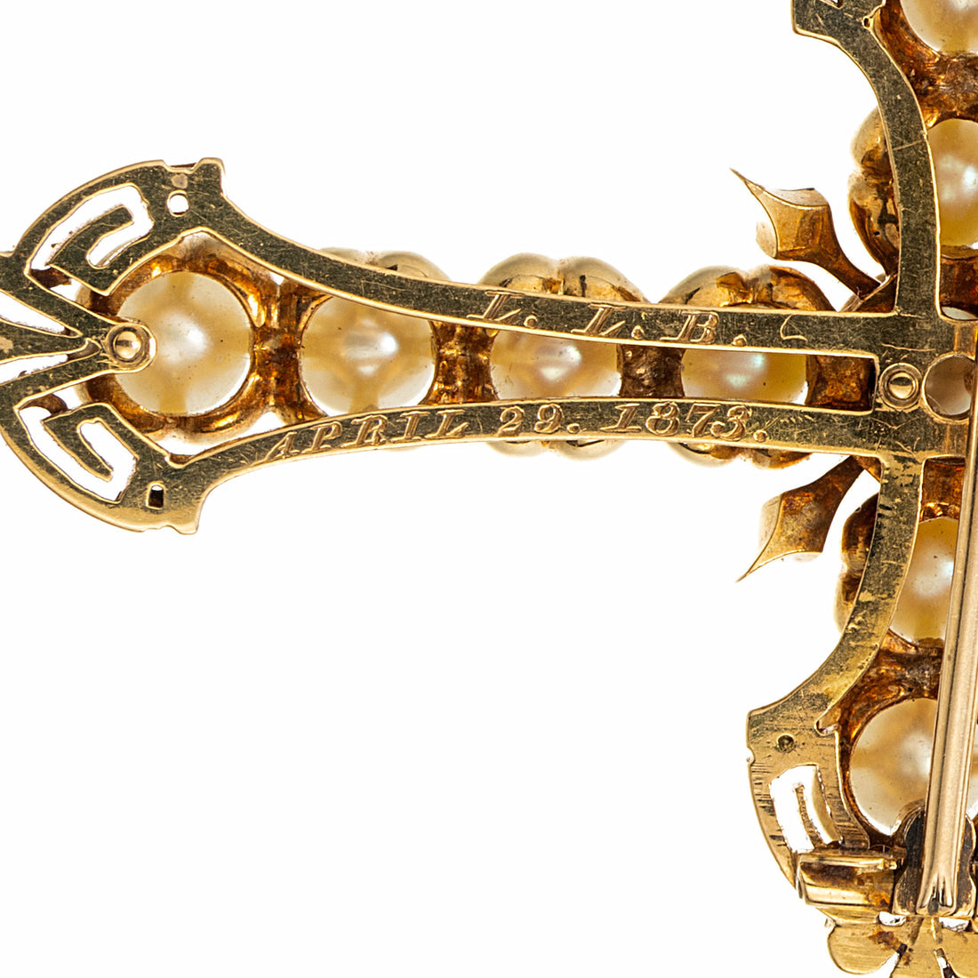 GIA Certified 4.76 mm Pearl Yellow Gold Enamel Cross Brooch Pendant Necklace – image 5
