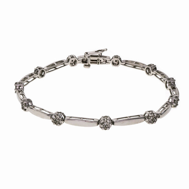 Diamond Bracelet 14k White Gold 1.00ct Round Cluster