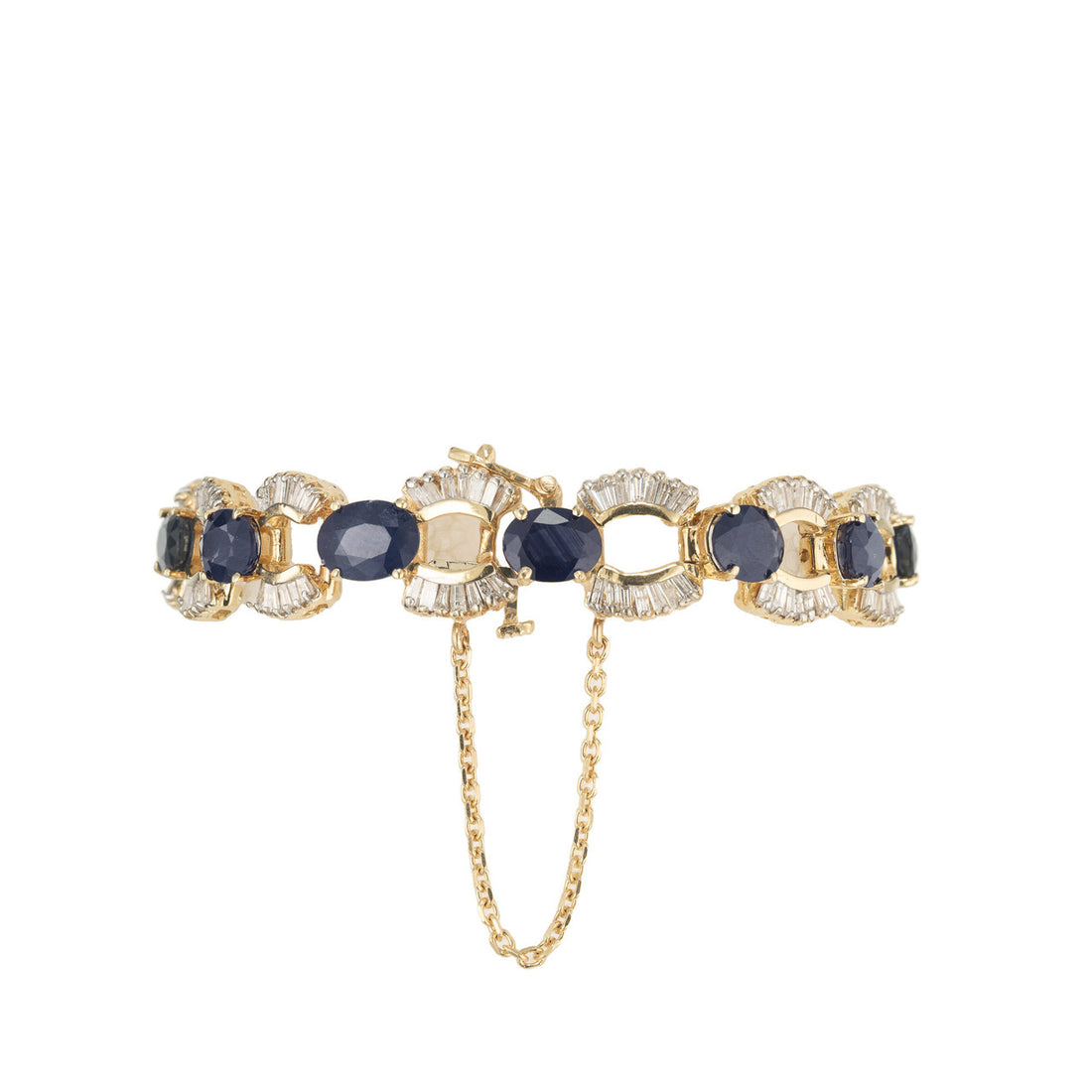 24.74 Carat Oval Sapphire Baguette Diamond Gold U Link Bracelet – image 5