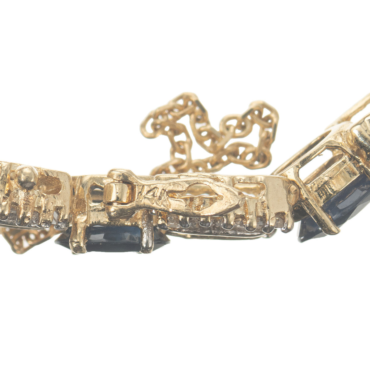 24.74 Carat Oval Sapphire Baguette Diamond Gold U Link Bracelet – image 6