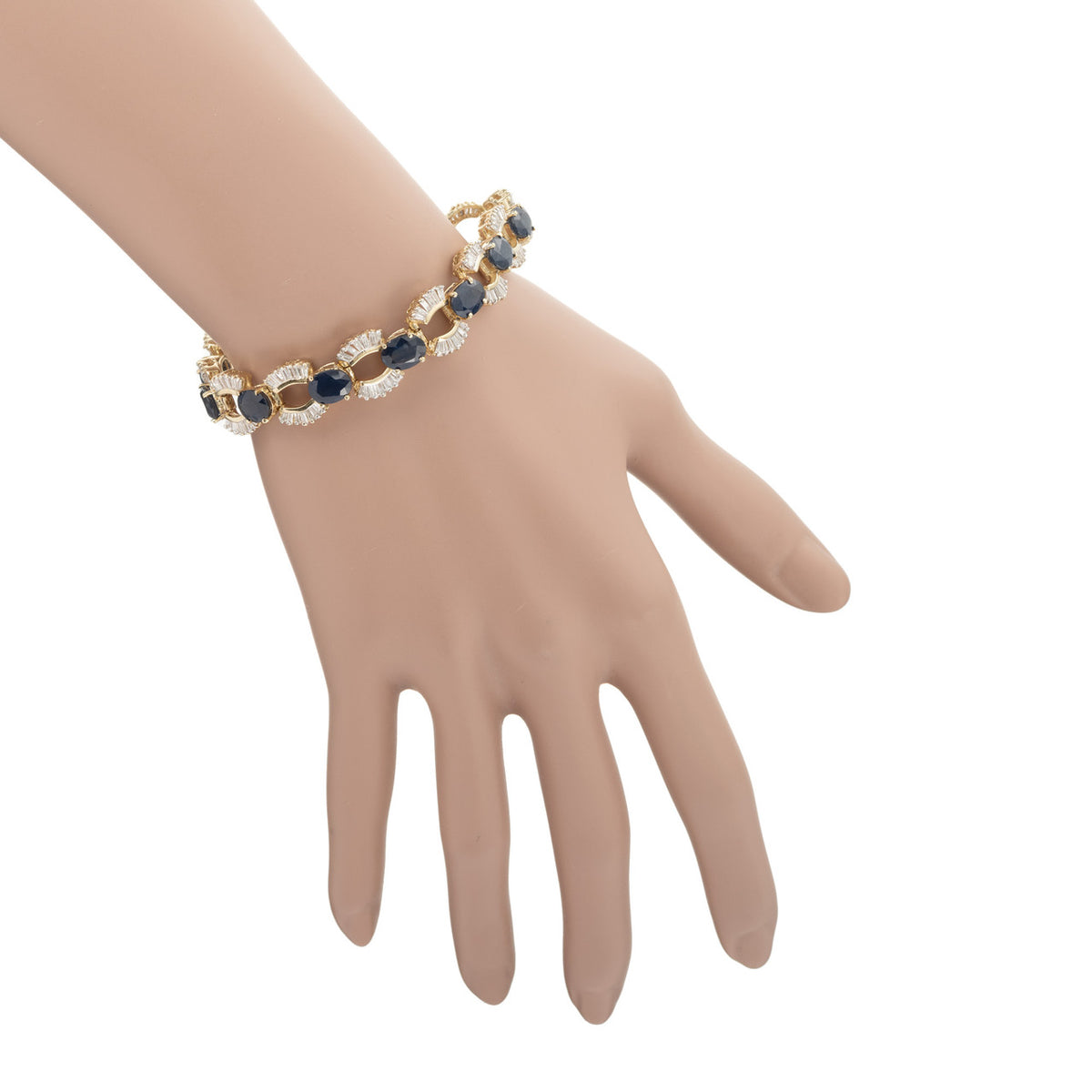 24.74 Carat Oval Sapphire Baguette Diamond Gold U Link Bracelet – image 4