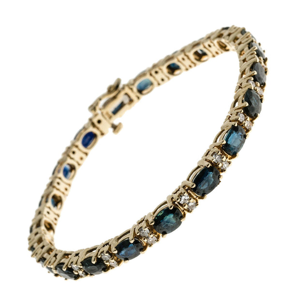 Vintage Oval Royal Sapphire 0.84ct Diamond 14k Yellow Gold Hinged Link Bracelet