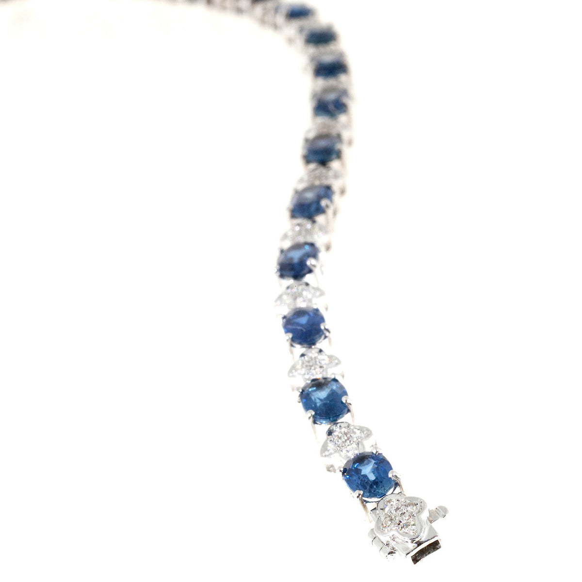 Estate 9.03ct Oval Sapphire Diamond 14k White Gold Bracelet – image 6