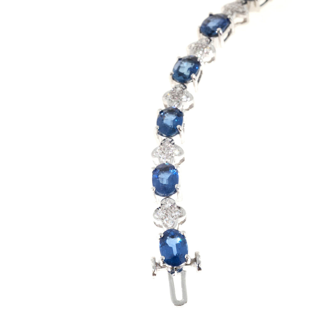Estate 9.03ct Oval Sapphire Diamond 14k White Gold Bracelet – image 3