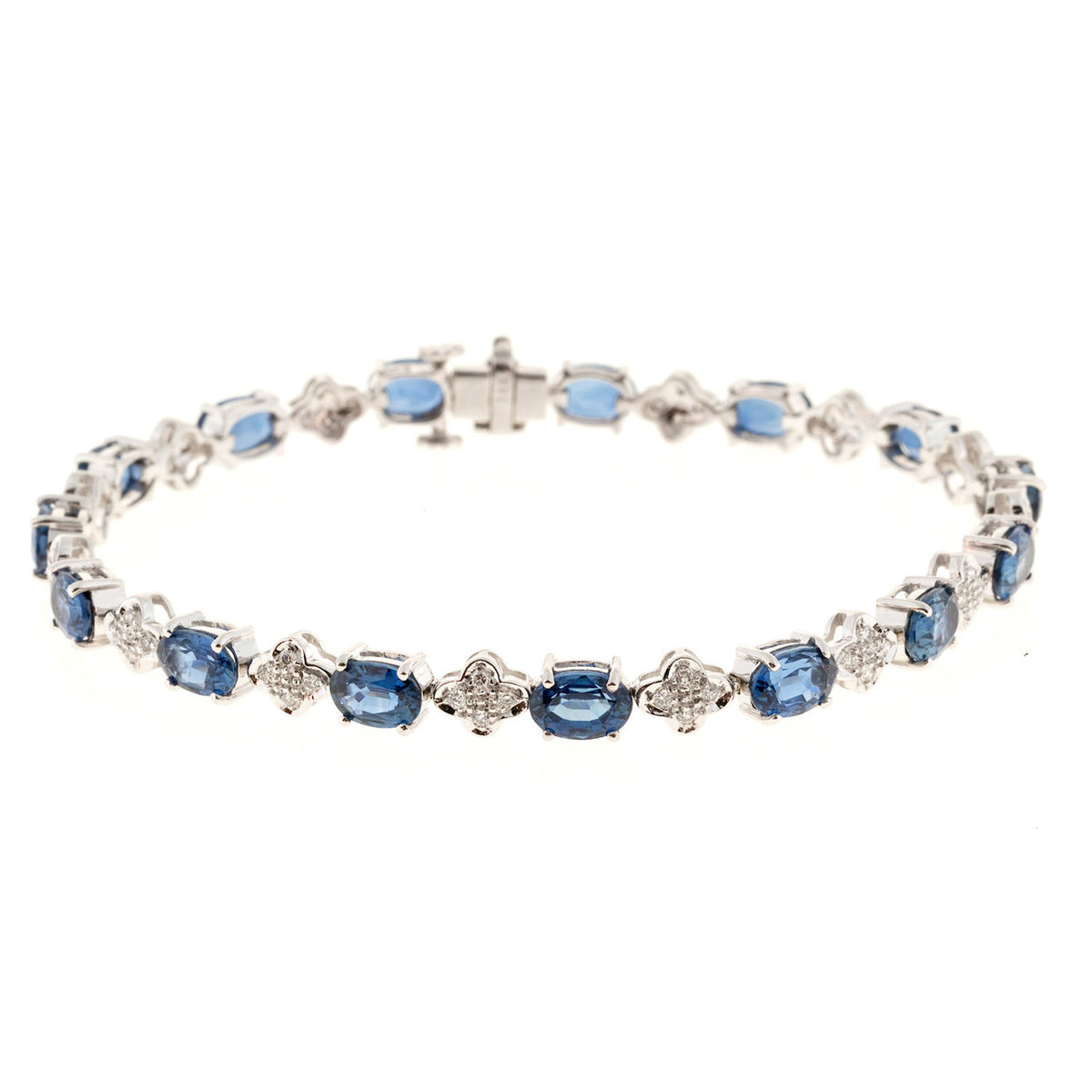Estate 9.03ct Oval Sapphire Diamond 14k White Gold Bracelet
