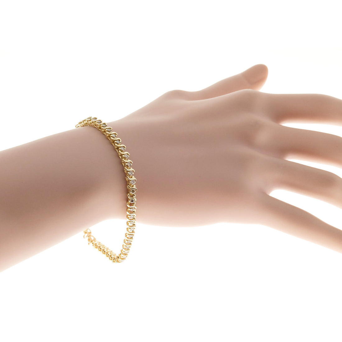 Vintage 14k Gold Natural 1.20ct. Pinkish Brown Round Diamond "S" Link Bracelet – image 3