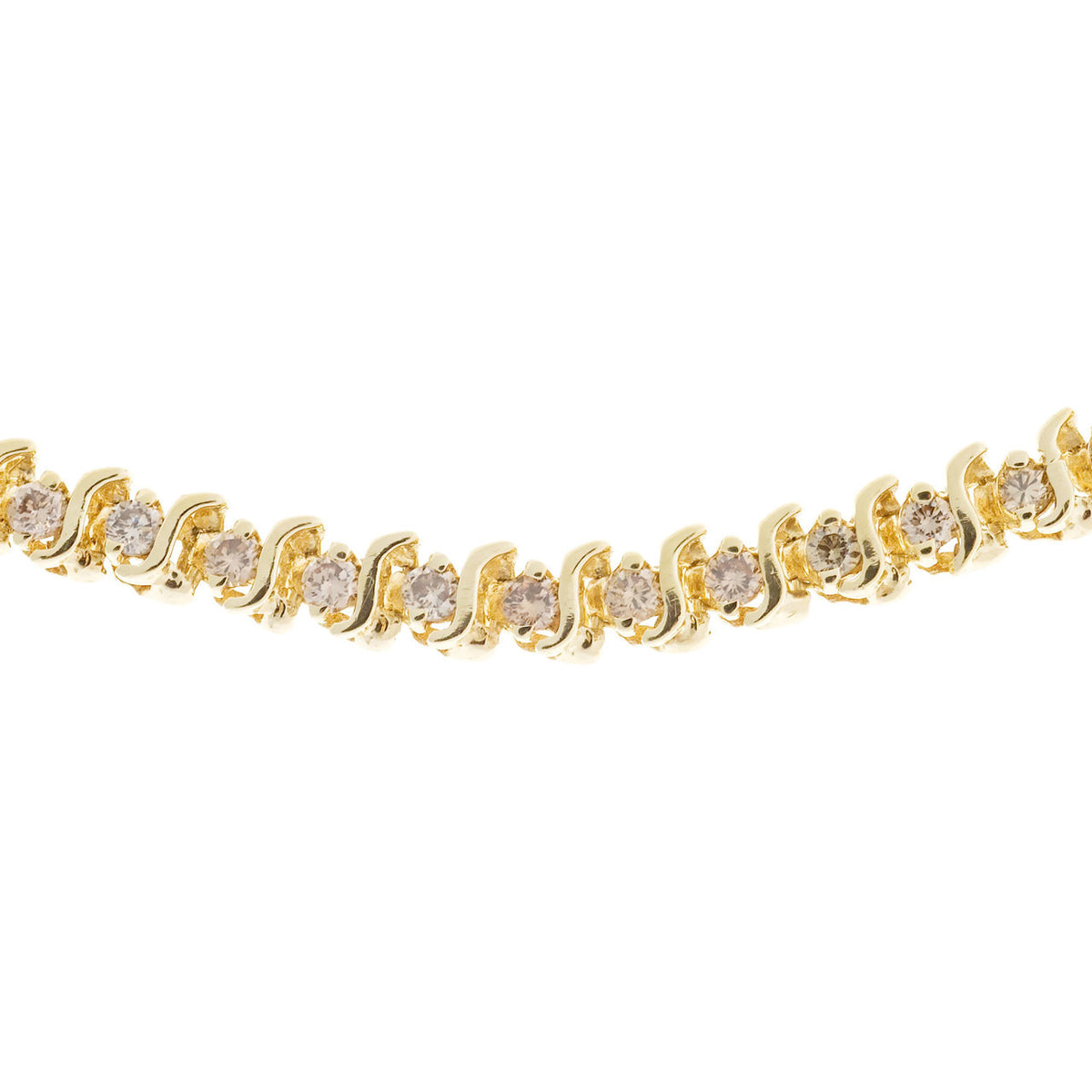Vintage 14k Gold Natural 1.20ct. Pinkish Brown Round Diamond "S" Link Bracelet – image 5
