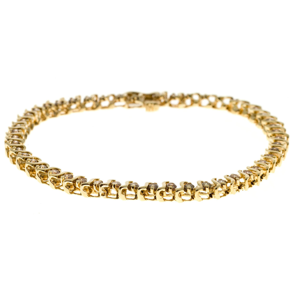 Vintage 14k Gold Natural 1.20ct. Pinkish Brown Round Diamond "S" Link Bracelet